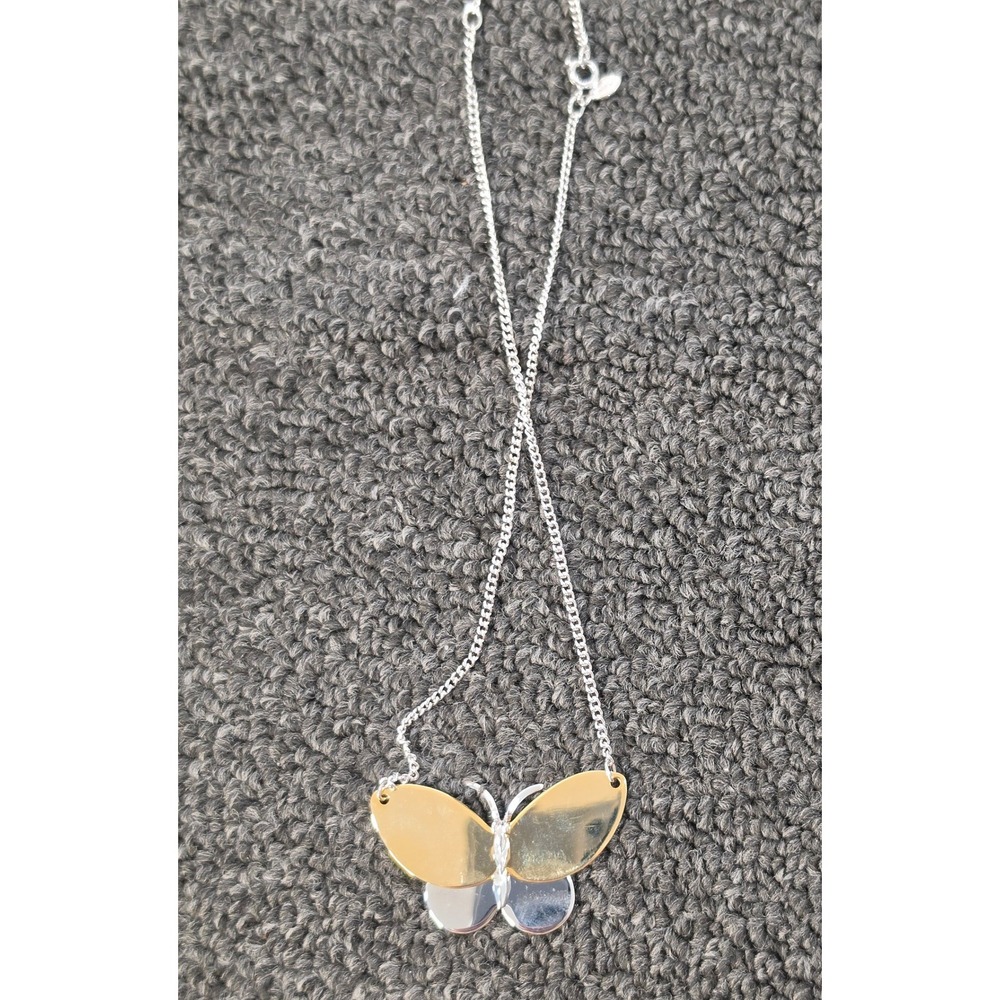 Monet Butterfly Pendant Necklace Mixed Metal Gold Silver Tone Layered Wings